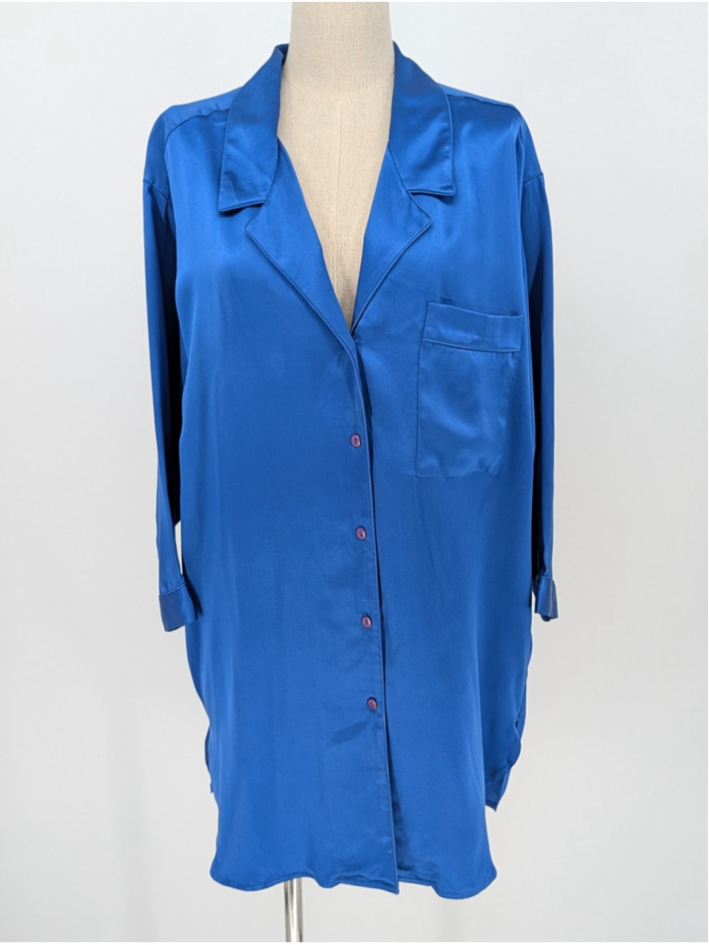Vintage I Magnin Spitalnick 100% Silk Cobalt Blue Oversized Blouse Shirt Sz 14